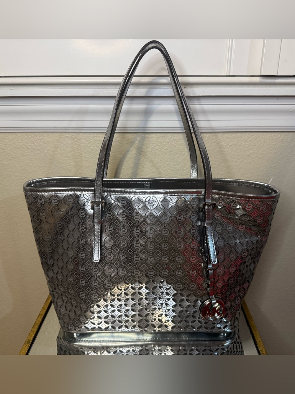 Michael Kors Metallic Silver Logo-Embossed Tote